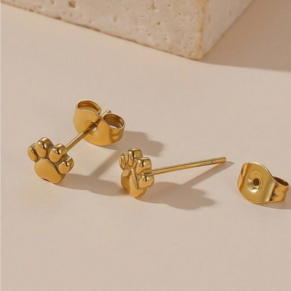 Gold Paw Print Stud Earrings